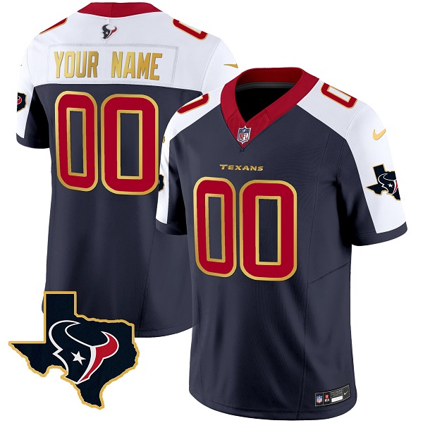 Men's Houston Texans Active Player Custom Navy/White 2023 F.U.S.E. With Team Logo Patch Limited Football Stitched Jersey